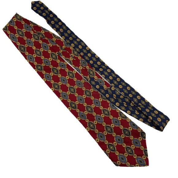 Tommy Hilfiger Necktie Dark Red Navy and Gold - Picture 9 of 10